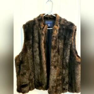 Preston & York Womens Faux Fur Vest Brown Zip Up Lined Mock Neck 3X